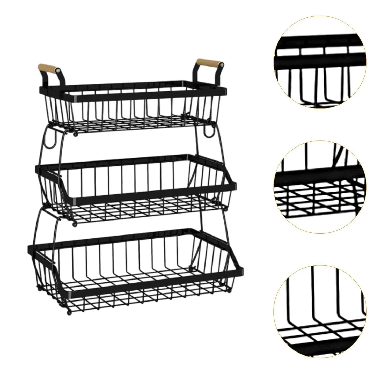 Vegetables Basket Large Capacity 3 Tiers Space Saving Metal Wire Basket