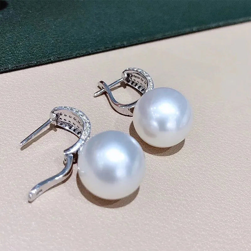 Huitan Luxury CZ Imitation Pearl Earrings for Women Silver Color Temperament Elegant Lady Earrings Wedding Party Fashion Jewelry