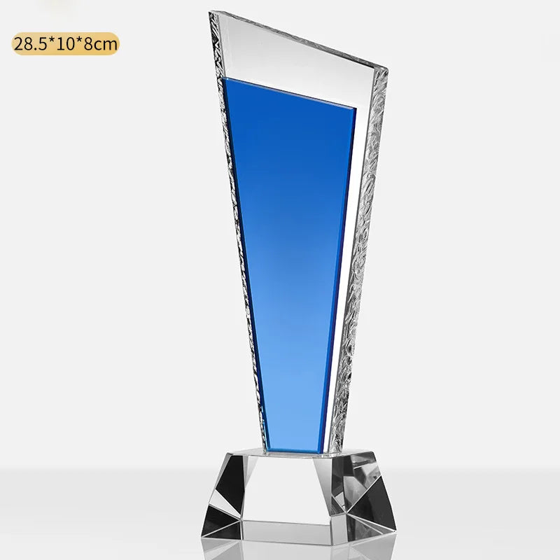 Customized Creative Crystal Trophy, High Honor Souvenir, Excellent Employee Enterprise Competition Awards, Blue, Home Decor, 1Pc