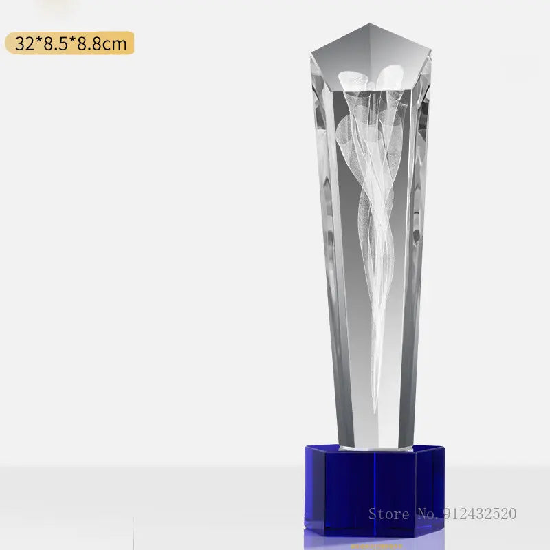 Customized Creative Crystal Trophy, High Honor Souvenir, Excellent Employee Enterprise Competition Awards, Blue, Home Decor, 1Pc