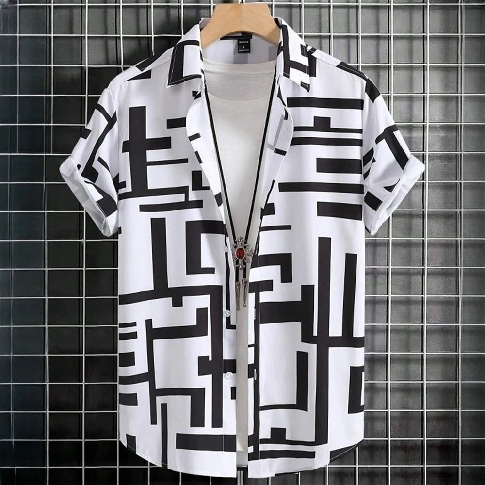 Simple Men's Shirts 3d Patchwork Printing High-Quality Men's Clothing Street Designer Short Sleeved Beach Party Hawaiian Shirts