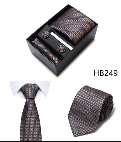 Hot Sale 8 cm Wide Tie Sets Blue Solid Men's Neck Tie Handkerchief Cufflinks Clip Box Wedding Gift Silk Handmade