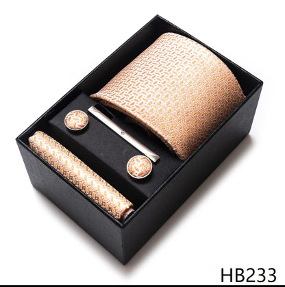 Hot Sale 8 cm Wide Tie Sets Blue Solid Men's Neck Tie Handkerchief Cufflinks Clip Box Wedding Gift Silk Handmade