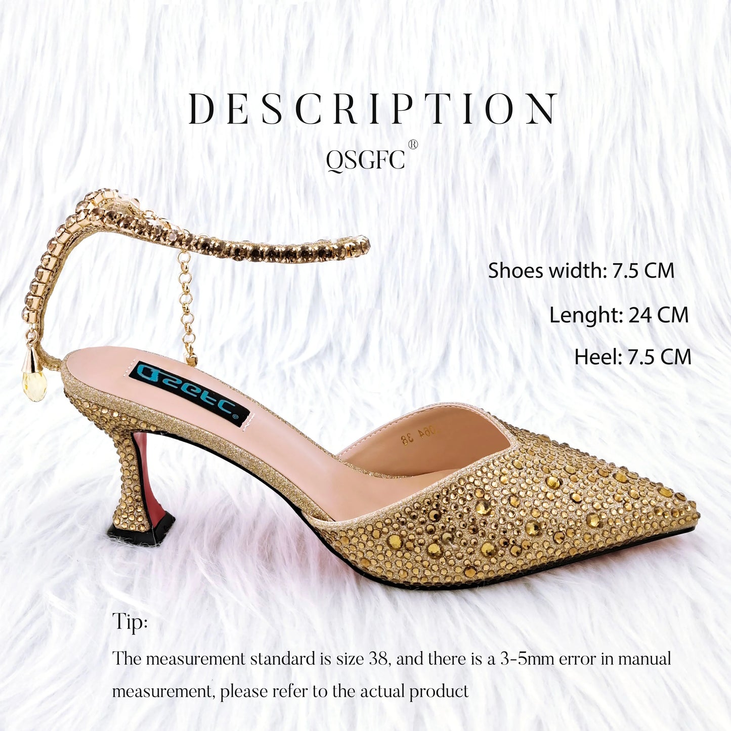 QSGFC 2023 Italian Design Luxury Women's Pointed Shoes And Bag Set Full Diamond Decoration Metal Closure Shoes for Party