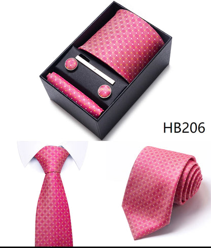 Hot Sale 8 cm Wide Tie Sets Blue Solid Men's Neck Tie Handkerchief Cufflinks Clip Box Wedding Gift Silk Handmade