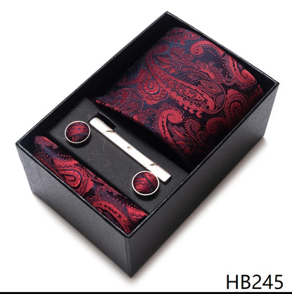Hot Sale 8 cm Wide Tie Sets Blue Solid Men's Neck Tie Handkerchief Cufflinks Clip Box Wedding Gift Silk Handmade