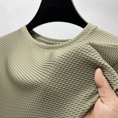Summer Ice Silk High-End Solid Color High Quality Short Sleeve T Shirts Men's Breathable Fashion T-Shirt Male Brand Clothes 4XL