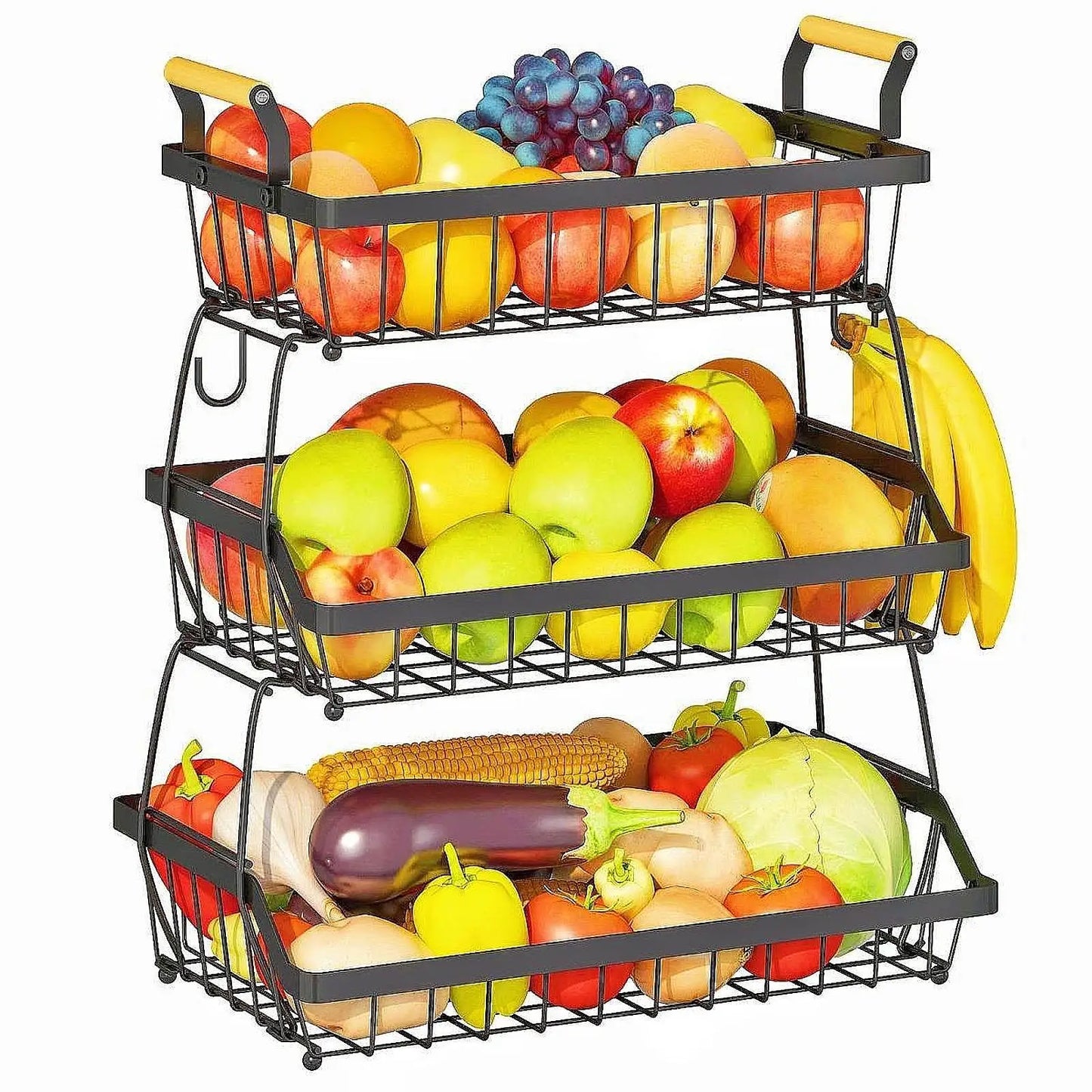Vegetables Basket Large Capacity 3 Tiers Space Saving Metal Wire Basket