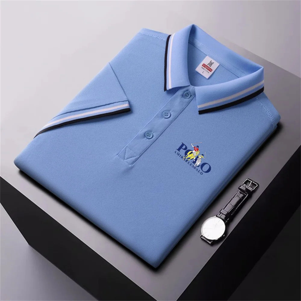 Men Breathable T-Shirt Business And Leisure POLO Shirt Summer New Fashion Short Sleeve Clothes Solid Color Comfortable Pullovers