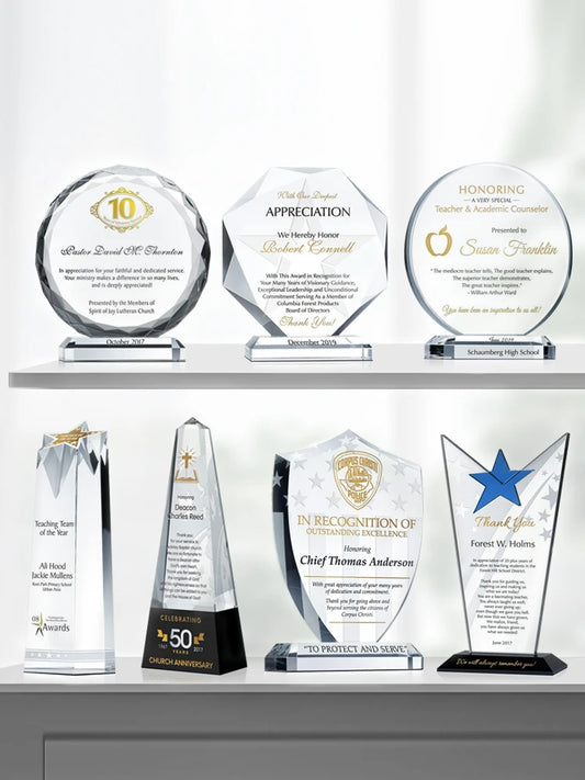 High-end crystal trophy customized excellent staff lettering authorized brand glass souvenir high-end atmospheric medal