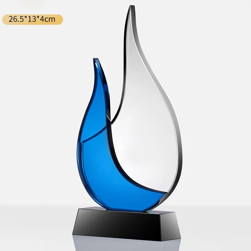 Customized Creative Crystal Trophy, High Honor Souvenir, Excellent Employee Enterprise Competition Awards, Blue, Home Decor, 1Pc