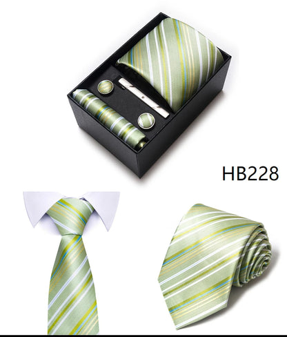 Hot Sale 8 cm Wide Tie Sets Blue Solid Men's Neck Tie Handkerchief Cufflinks Clip Box Wedding Gift Silk Handmade