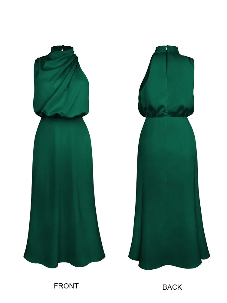 Summer High-End Silk Satin Sleeveless Long Dress Women Fashion Elegant Celebrity Dresses Evening Dress Party Clothes Ladies