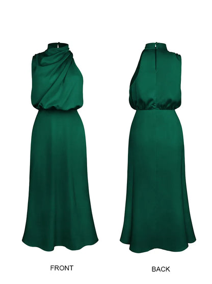 Summer High-End Silk Satin Sleeveless Long Dress Women Fashion Elegant Celebrity Dresses Evening Dress Party Clothes Ladies