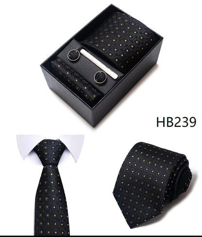 Hot Sale 8 cm Wide Tie Sets Blue Solid Men's Neck Tie Handkerchief Cufflinks Clip Box Wedding Gift Silk Handmade