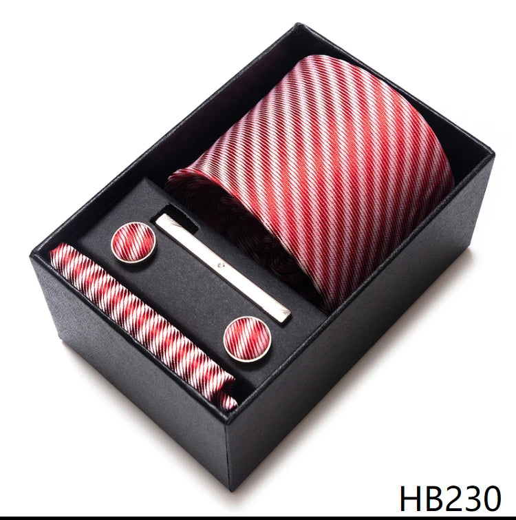 Hot Sale 8 cm Wide Tie Sets Blue Solid Men's Neck Tie Handkerchief Cufflinks Clip Box Wedding Gift Silk Handmade