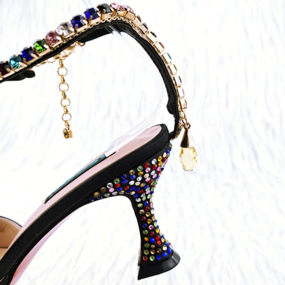 QSGFC 2023 Italian Design Luxury Women's Pointed Shoes And Bag Set Full Diamond Decoration Metal Closure Shoes for Party