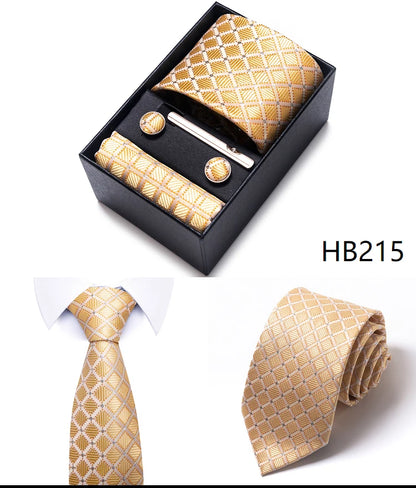 Hot Sale 8 cm Wide Tie Sets Blue Solid Men's Neck Tie Handkerchief Cufflinks Clip Box Wedding Gift Silk Handmade