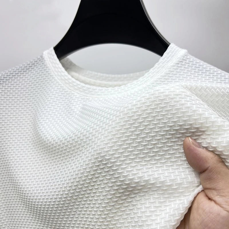 Summer Ice Silk High-End Solid Color High Quality Short Sleeve T Shirts Men's Breathable Fashion T-Shirt Male Brand Clothes 4XL