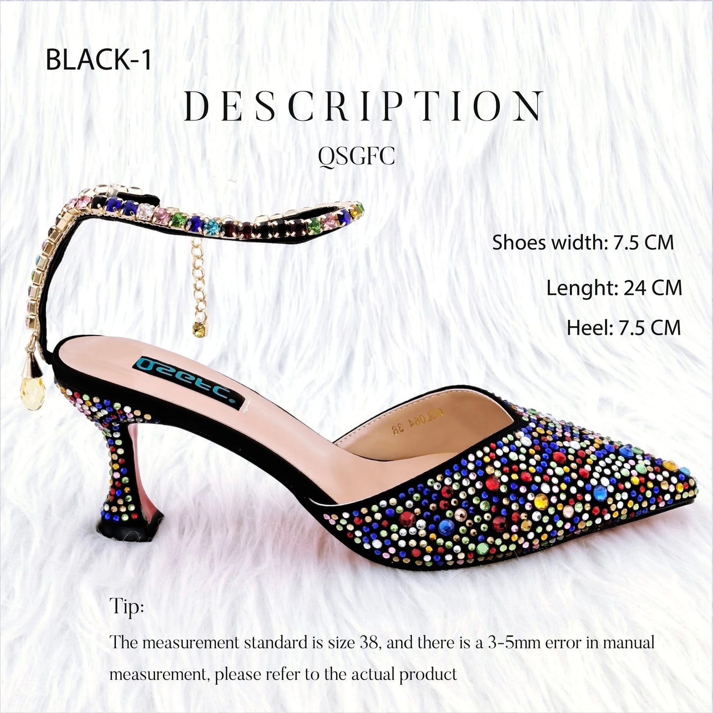 QSGFC 2023 Italian Design Luxury Women's Pointed Shoes And Bag Set Full Diamond Decoration Metal Closure Shoes for Party