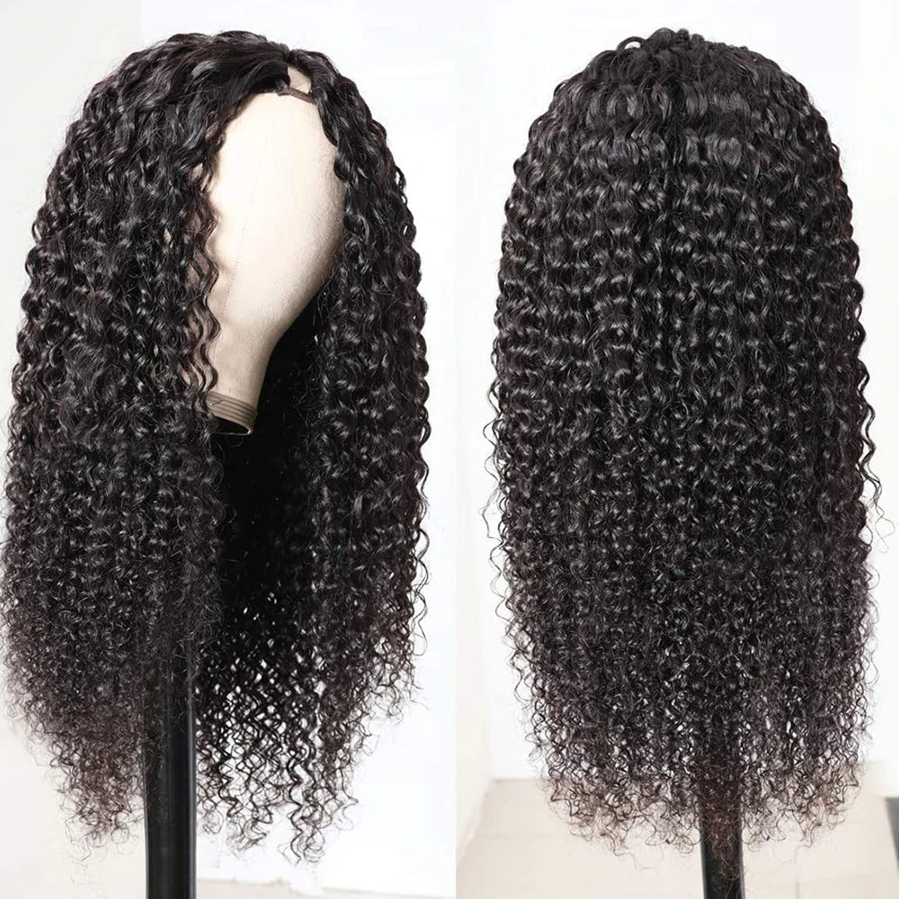 Wig Human Hair No Leave Out Glueless Brazilian Deep Curly Wave U Part Human Hair Wig for Women 180% Density