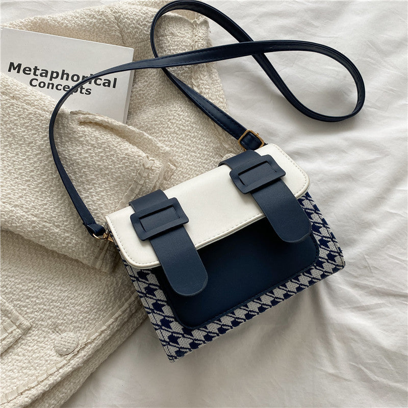 Petit sac carré simple à carreaux décontracté à une épaule, style coréen
