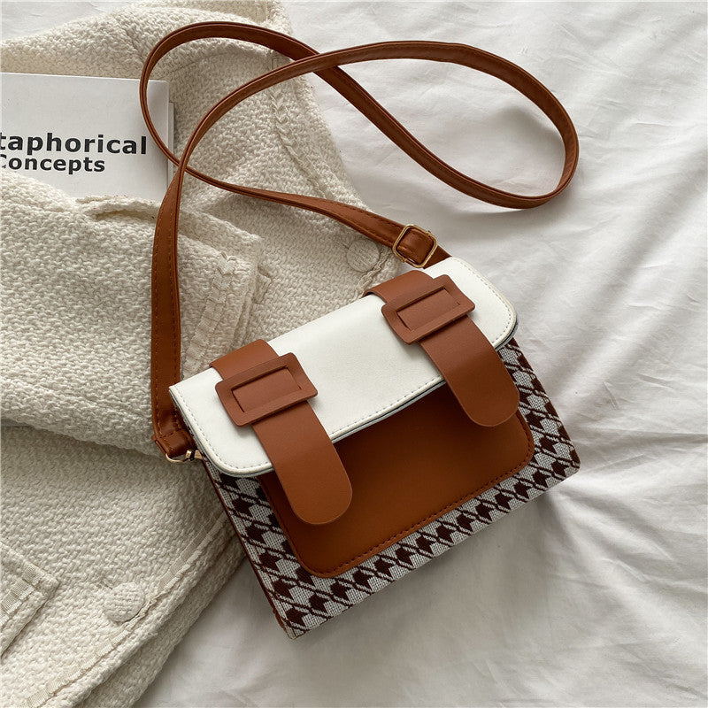 Petit sac carré simple à carreaux décontracté à une épaule, style coréen