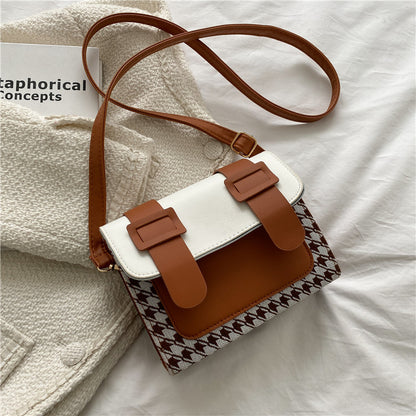 Petit sac carré simple à carreaux décontracté à une épaule, style coréen