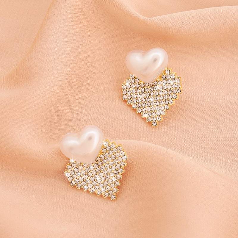 Stylish Vintage Diamond And Pearl Love Earrings