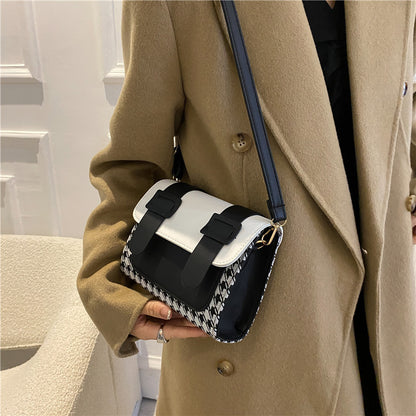 Petit sac carré simple à carreaux décontracté à une épaule, style coréen