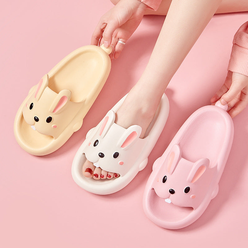 Mignon lapin pantoufles pour enfants femmes été maison chaussures salle de bain pantoufles