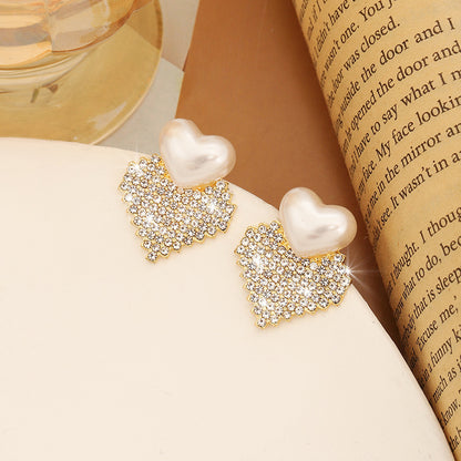Stylish Vintage Diamond And Pearl Love Earrings