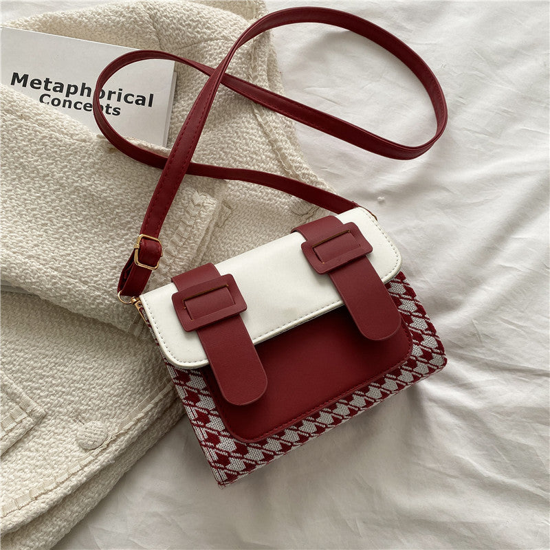 Petit sac carré simple à carreaux décontracté à une épaule, style coréen