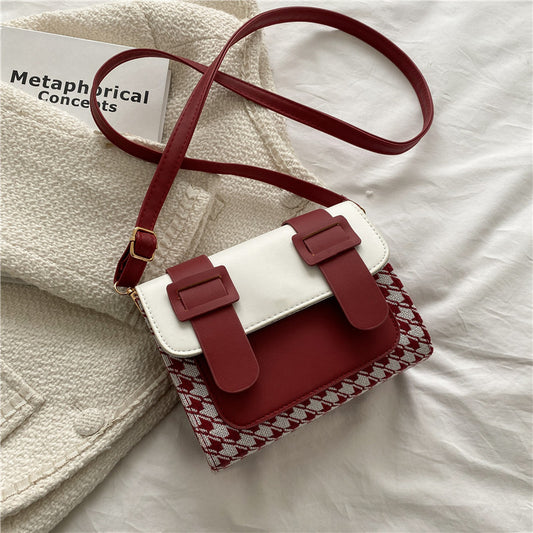 Petit sac carré simple à carreaux décontracté à une épaule, style coréen
